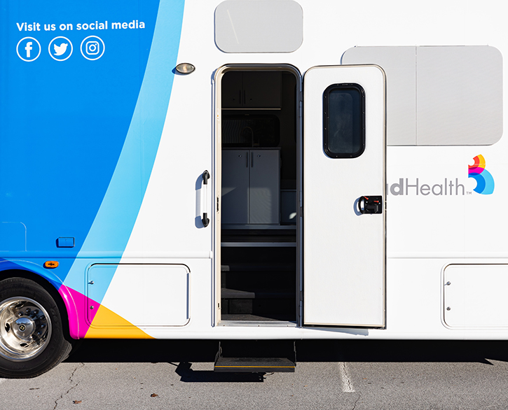 Mobile Health Bus door open exterior photo crop