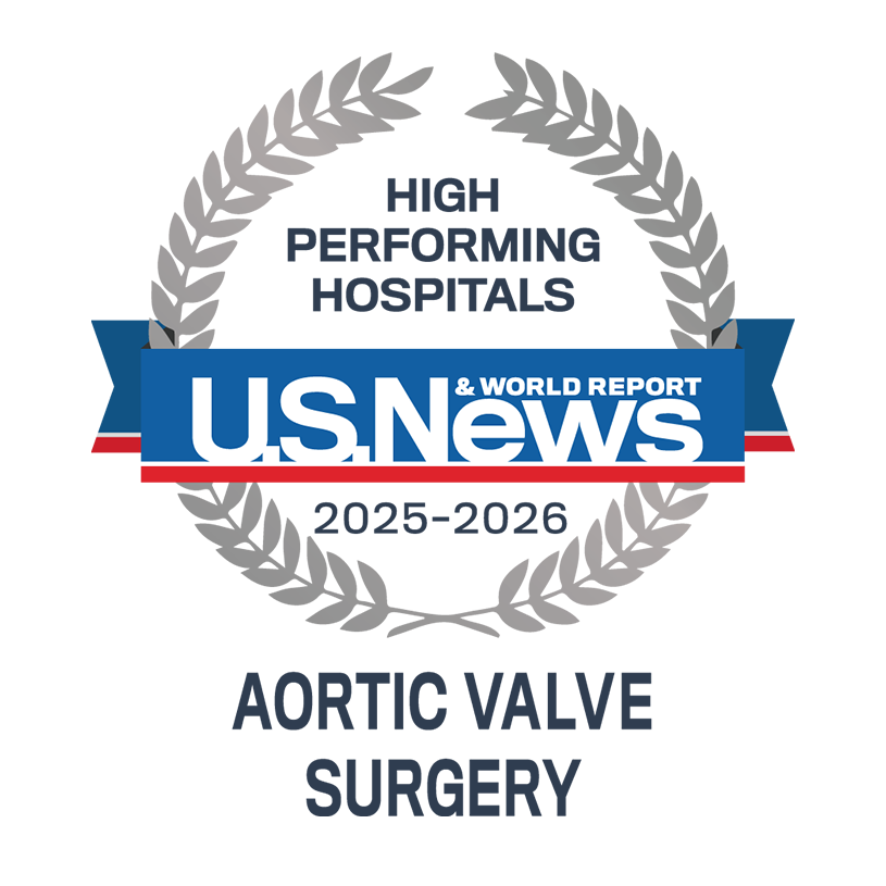 U.S. News & World Report High Performing Hospital for Aortic Valve Surgery 2025-2026 badge