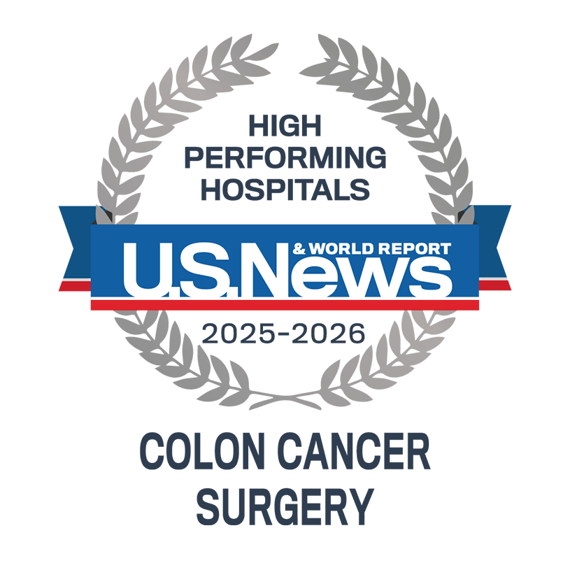 U.S. News & World Report High Performing Hospital for Colon Cancer Surgery 2025-2026 badge