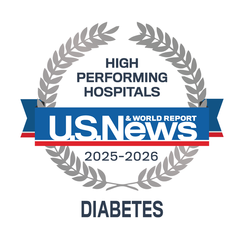 U.S. News & World Report High Performing Hospital for Diabetes 2025-2026 Badge