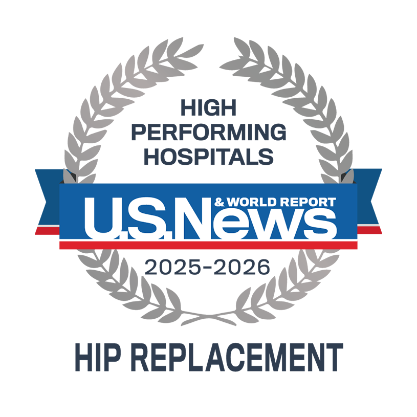 U.S. News & World Report High Performing Hospital for Hip Replacement 2025-2026 Badge