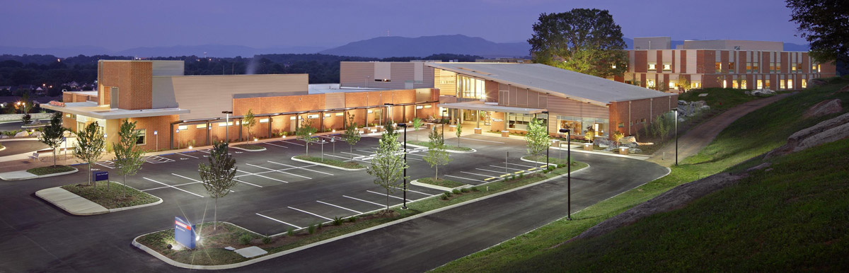 photo: Franklin Woods facility exterior at twilight