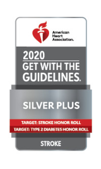 2020 Get with the Guidelines Stroke Silver Plus badge from American Heart Association / American Stroke Association