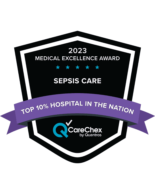 Awards badge for Top 10% Hospital in the State for Medical Excellence in Sepsis Care - 2023 CareChex by Quantros