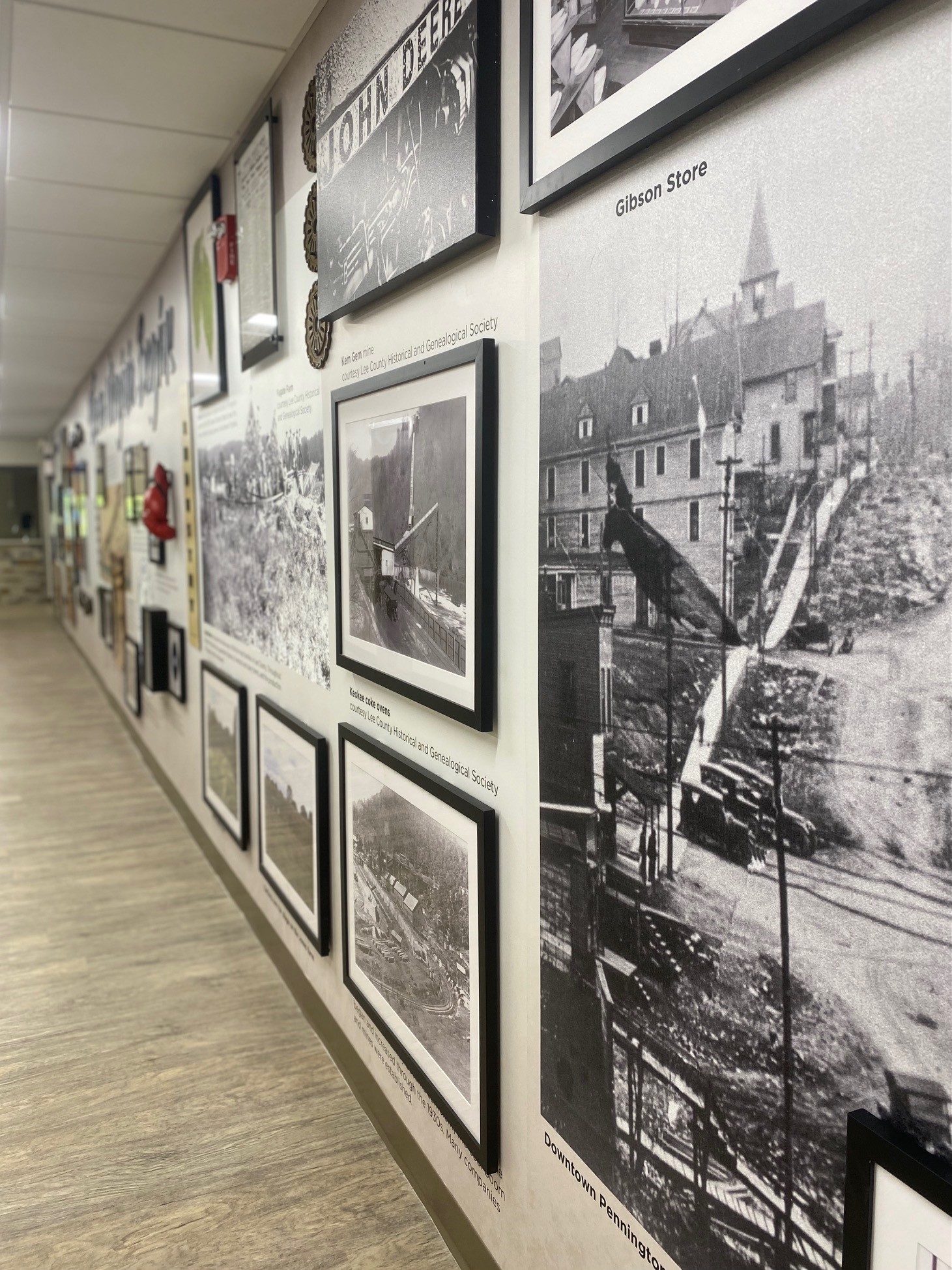 Historic art and photos of Pennington Gap on the Heritage Wall in Lee County Community Hospital