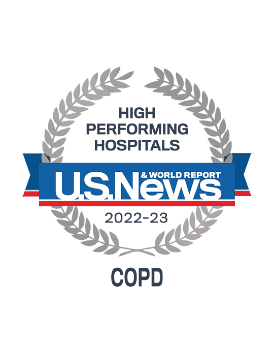 Awards badge for High Performing Hospitals for Chronic Obstructive Pulmonary Disease - U.S. News and World Report 2022-23