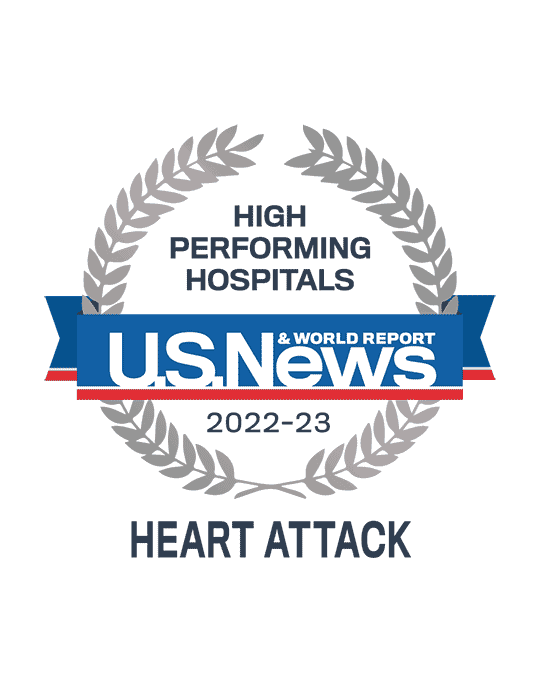Awards badge for High Performing Hospitals for Heart Attack Care - U.S. News and World Report 2022-23