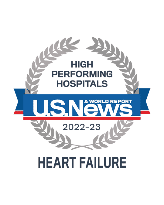Awards badge for High Performing Hospitals for Heart Failure Care - U.S. News and World Report 2022-23