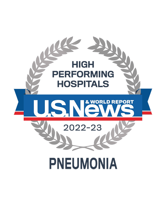 Awards badge for High Performing Hospitals for Pneumonia Care - U.S. News and World Report 2022-23