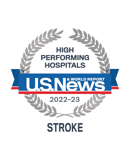 Awards badge for High Performing Hospitals for Stroke Care - U.S. News and World Report 2022-23