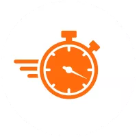 Orange stopwatch icon with lines suggesting motion right