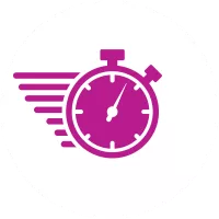 Purple stopwatch icon with lines indicating faster motion right