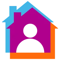 Illustrated icon of house with a person inside