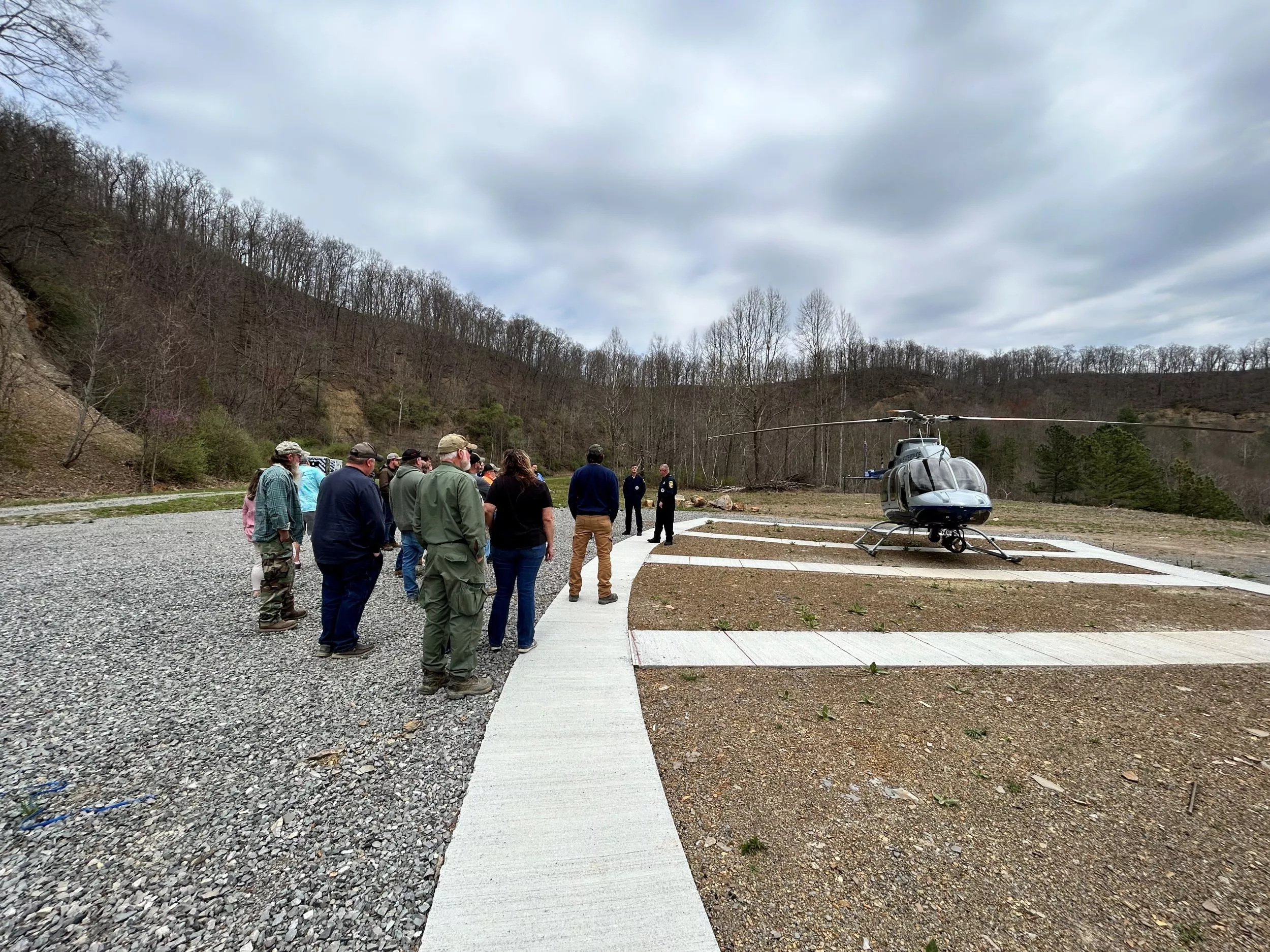 Ballad Health Spearhead Trails walking to helicopter