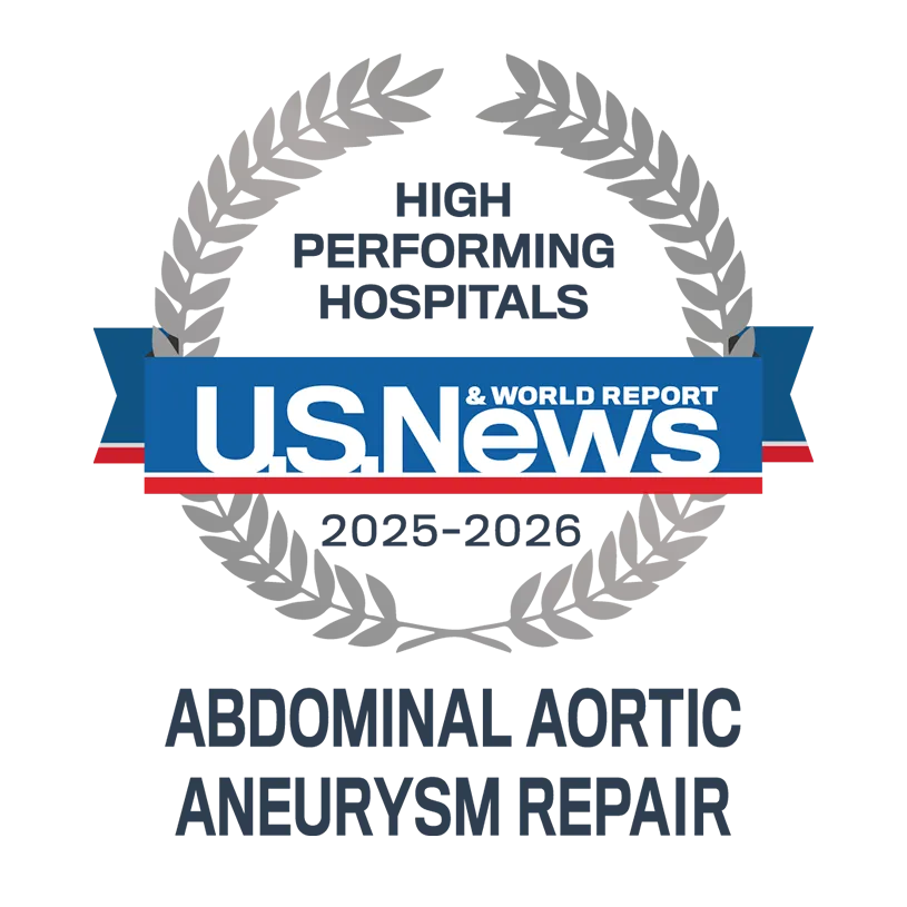 U.S. News & World Report High Performing Hospital for Abdominal Aortic Aneurysm Repair Badge