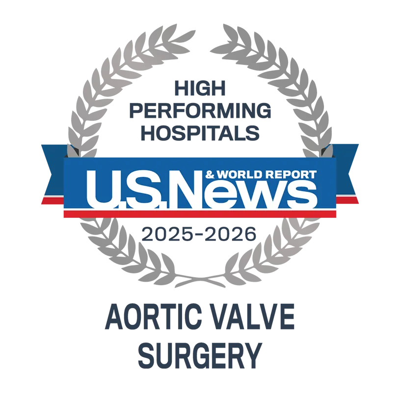 U.S. News & World Report High Performing Hospital for Aortic Valve Surgery 2025-2026 badge