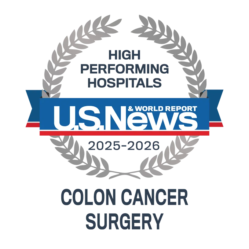 U.S. News & World Report High Performing Hospital for Colon Cancer Surgery 2025-2026 badge