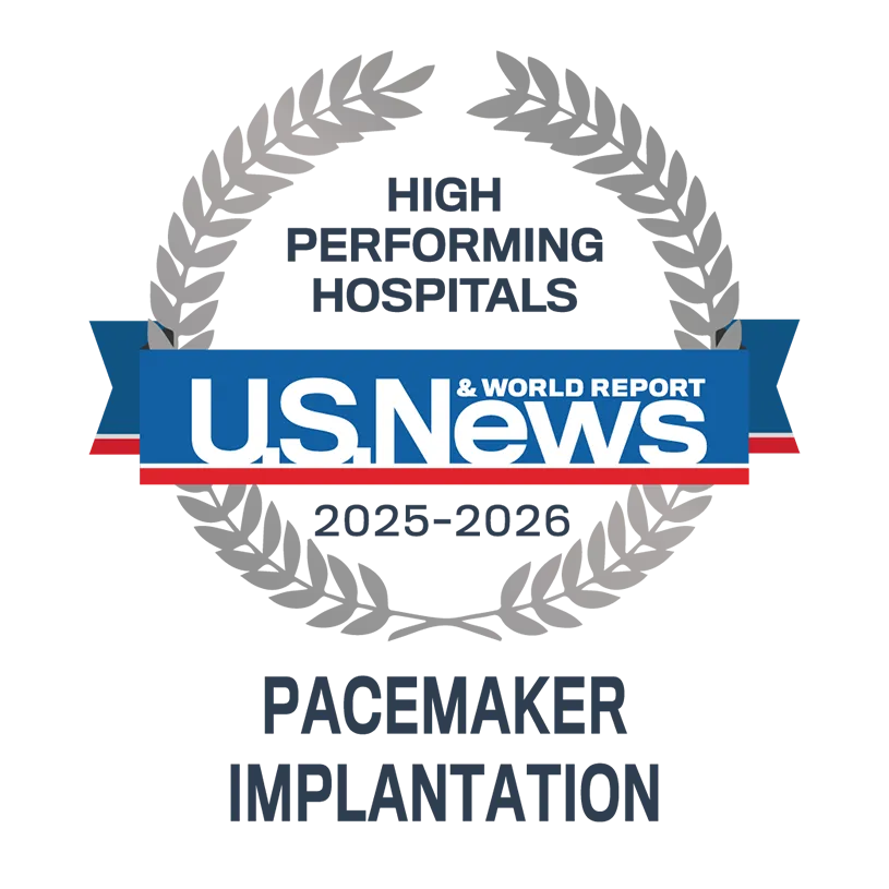 U.S. News & World Report High Performing Hospital for Pacemaker Implantation 2025-2026 Badge