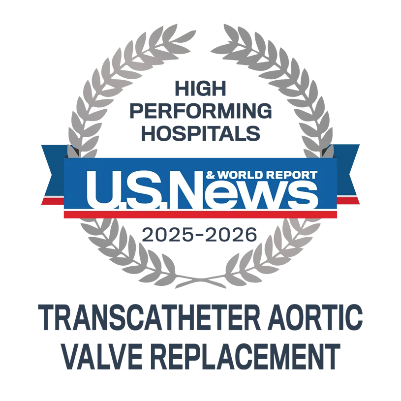 U.S. News & World Report High Performing Hospital for Transcatheter Aortic Valve Replacement 2025-2026 badge