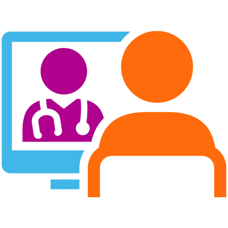 Illustrated icon of a patient video chatting with a provider