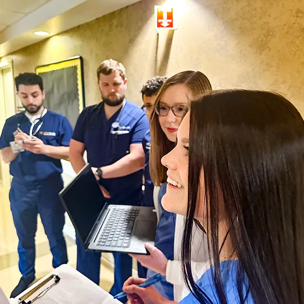 Pharmacy residents making their rounds in a hospital