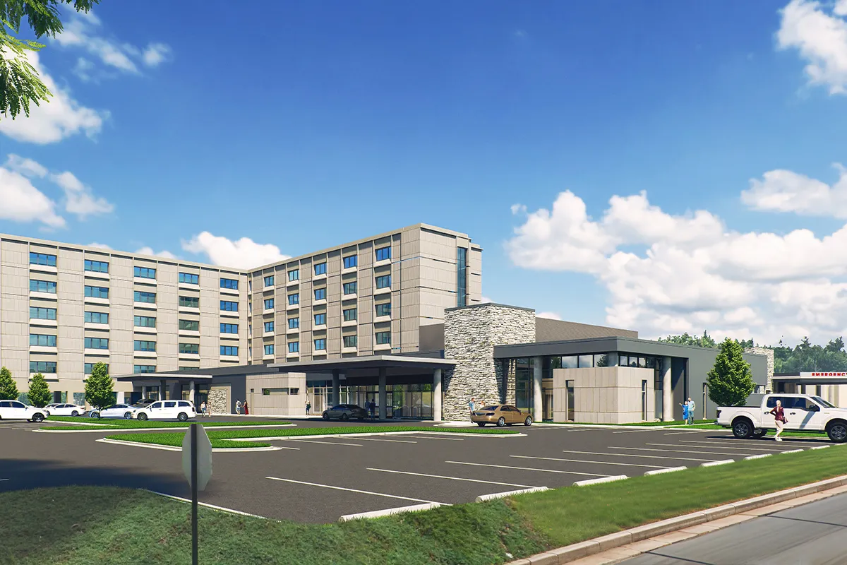 Digital rendering of the renovated pediatric emergency department entrance at Niswonger Children’s Hospital