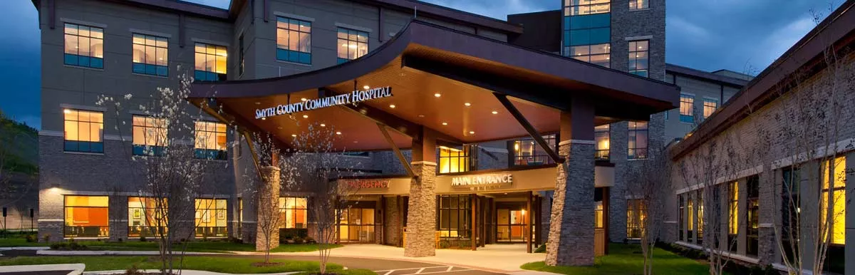 photo: Smyth County Community Hospital exterior at twilight